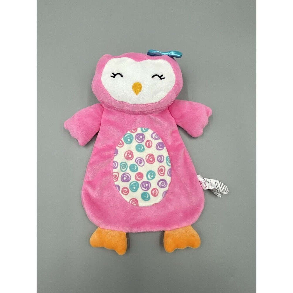 Belle Soft Pink 12” Owl‎ Lovey Plush W/ Blue Bow Baby Security Blanket